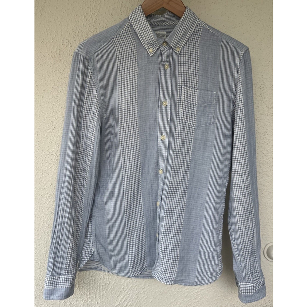 AllSaints Shuttle Notes Japan Kita LS Button Down Blue Gingham Check Shirt Small